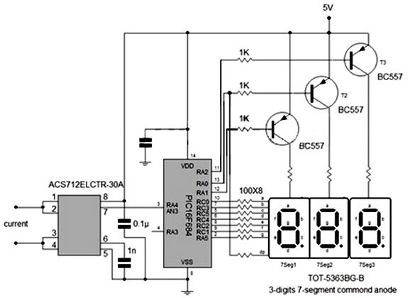 Цифровой амперметр с PIC16F684 и ACS712 на ток до 30 ампер