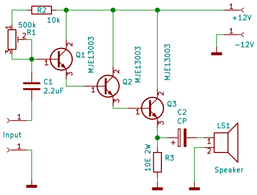 Усилитель класса A на 3 транзисторах MJE13003