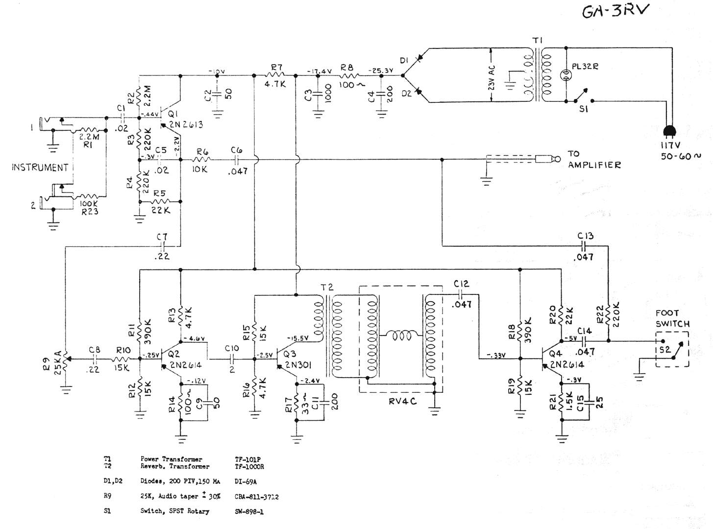 Принципиальная схема гитарного преампа Gibson GA-3RV Preamp