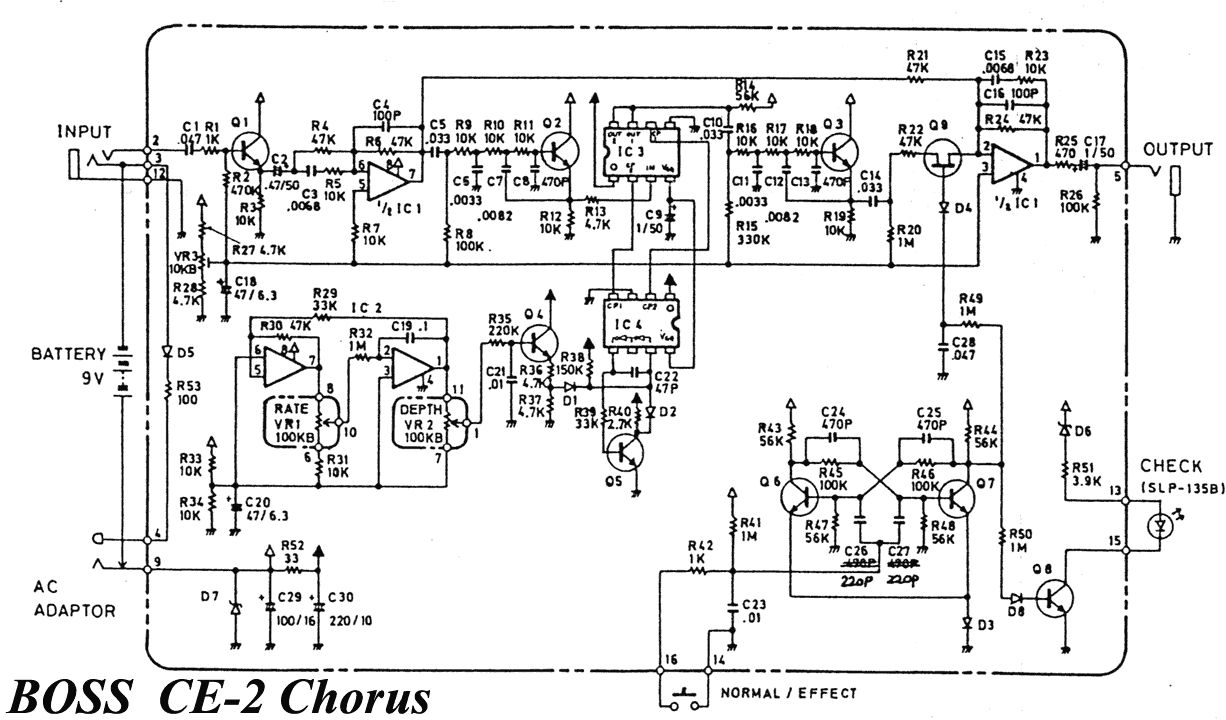 Принципиальная схема педали эффекта Boss Chorus CE-2 